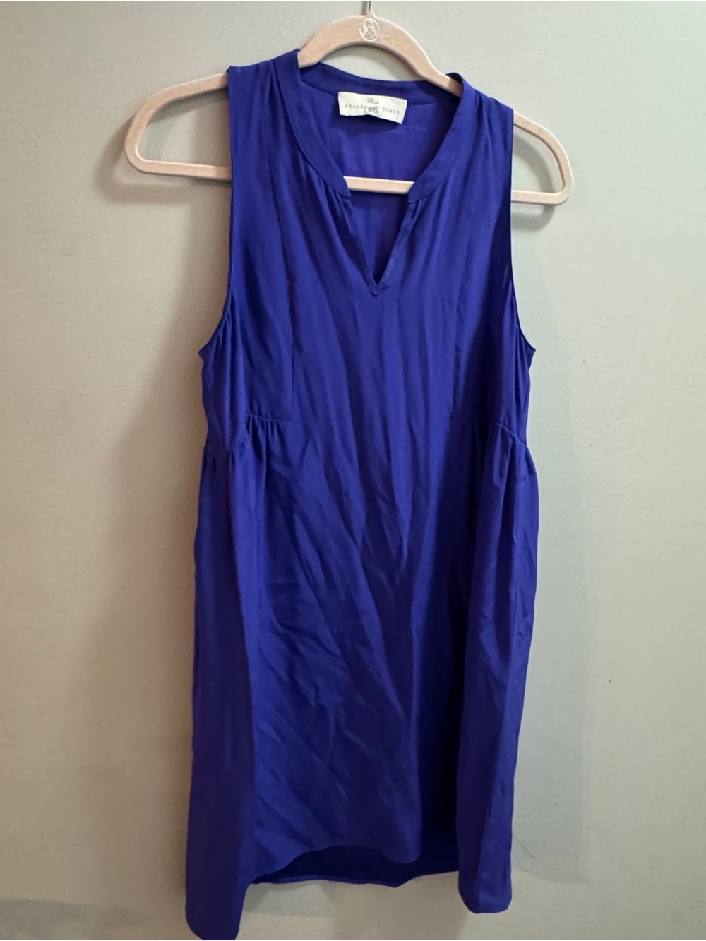 Amanda Uprichard Sleeveless V-Neck Royal Blue Shift Dress 100% Silk Sz S